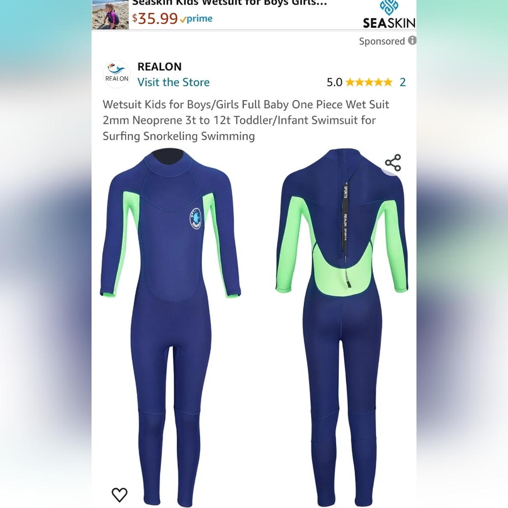 Wetsuit for kids size small fits kids 4-6 years old 35lbs-47lbs 2mm surfing snor